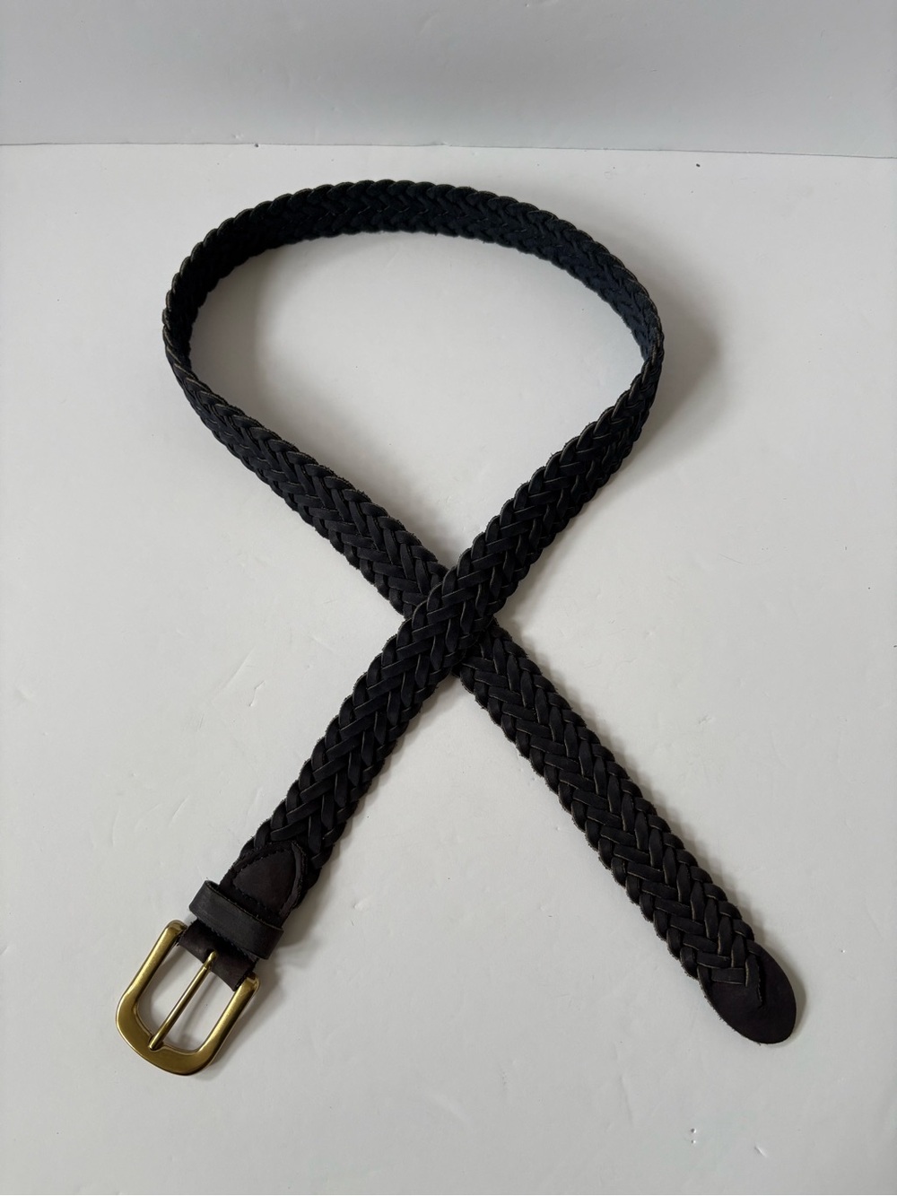 Dark Blue Hand Braided‎ Genuine Leather Belt Gold Brass Buckle L Boho Pirate